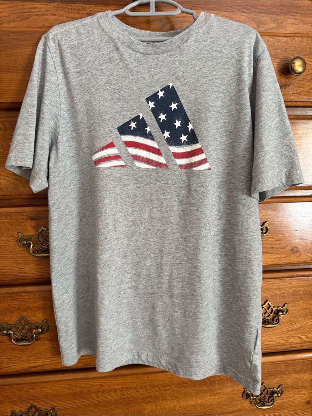 adidas Gray Short-Sleeve Tee with Stars & Stripes Logo